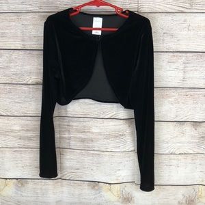 Girls Black Velvety Long Sleeve Shrug Top